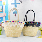 Pompom Straw Tote Bag HB1811