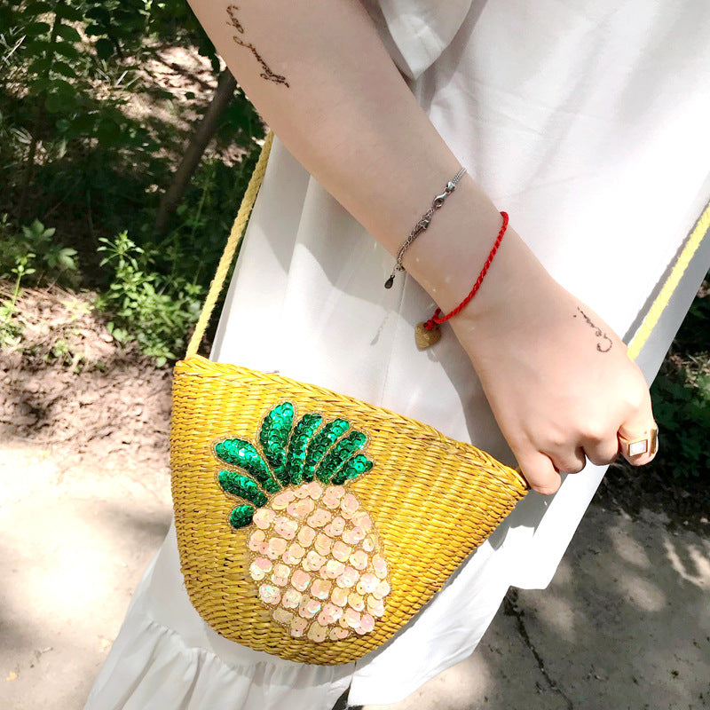Pineapple Straw Crossbody Bag HB1812