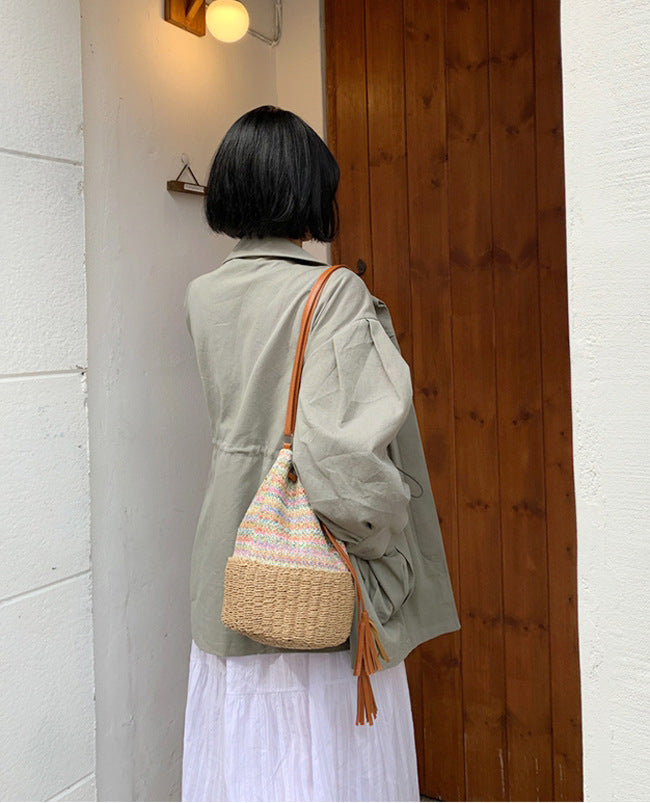 Tassel Straw Bucket Bag HB1813