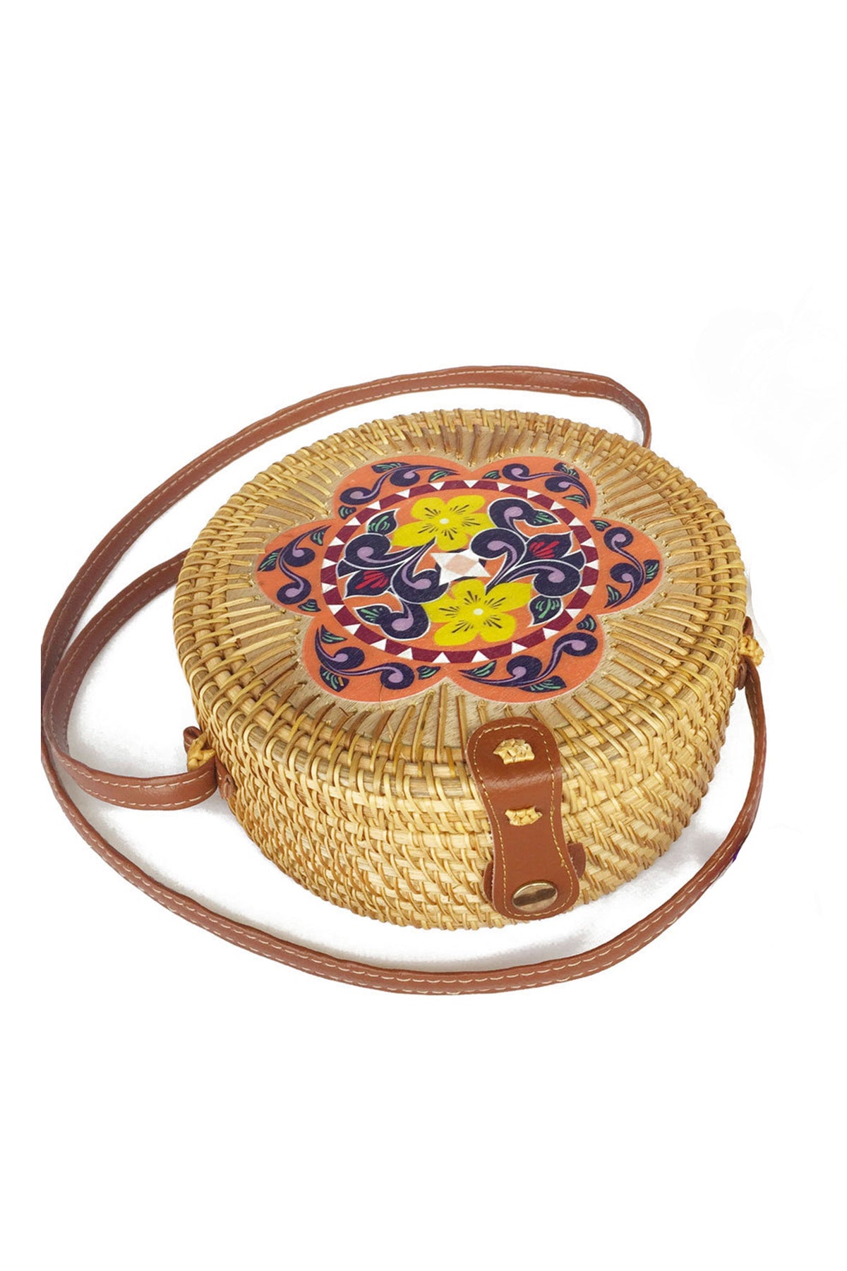 Floral Rattan Circle Crossbody HB1819