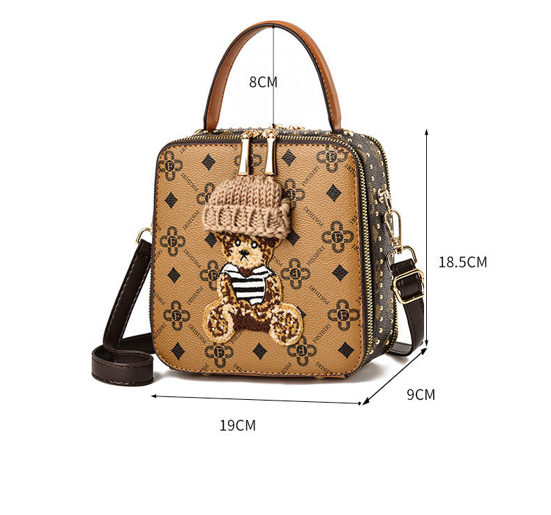 Bear Suqare Printed Crossbody Bag HB2010