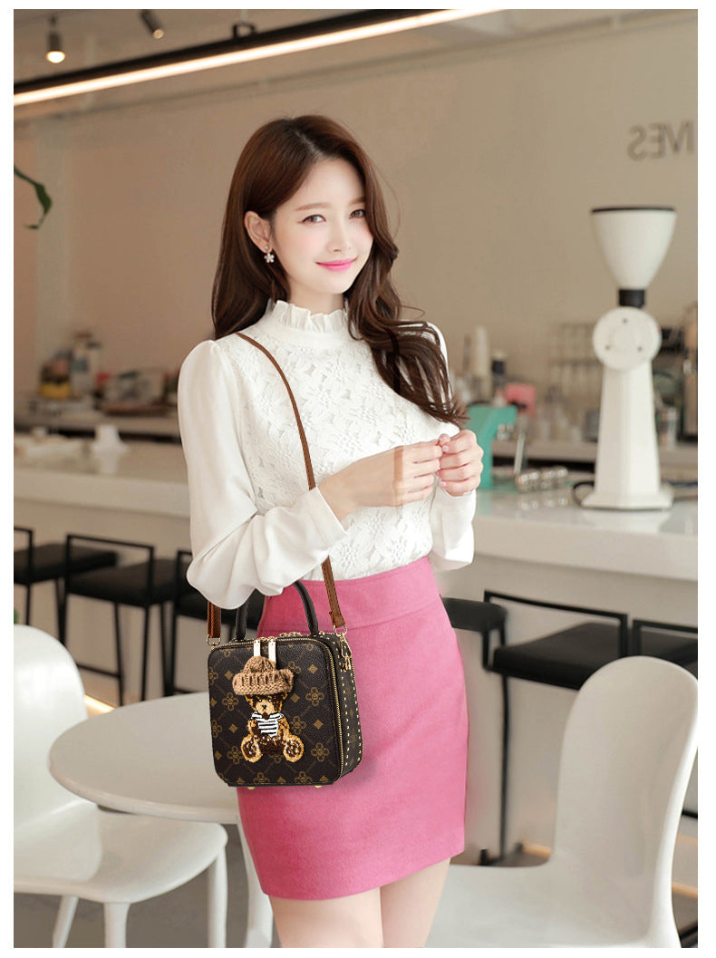 Bear Suqare Printed Crossbody Bag HB2010