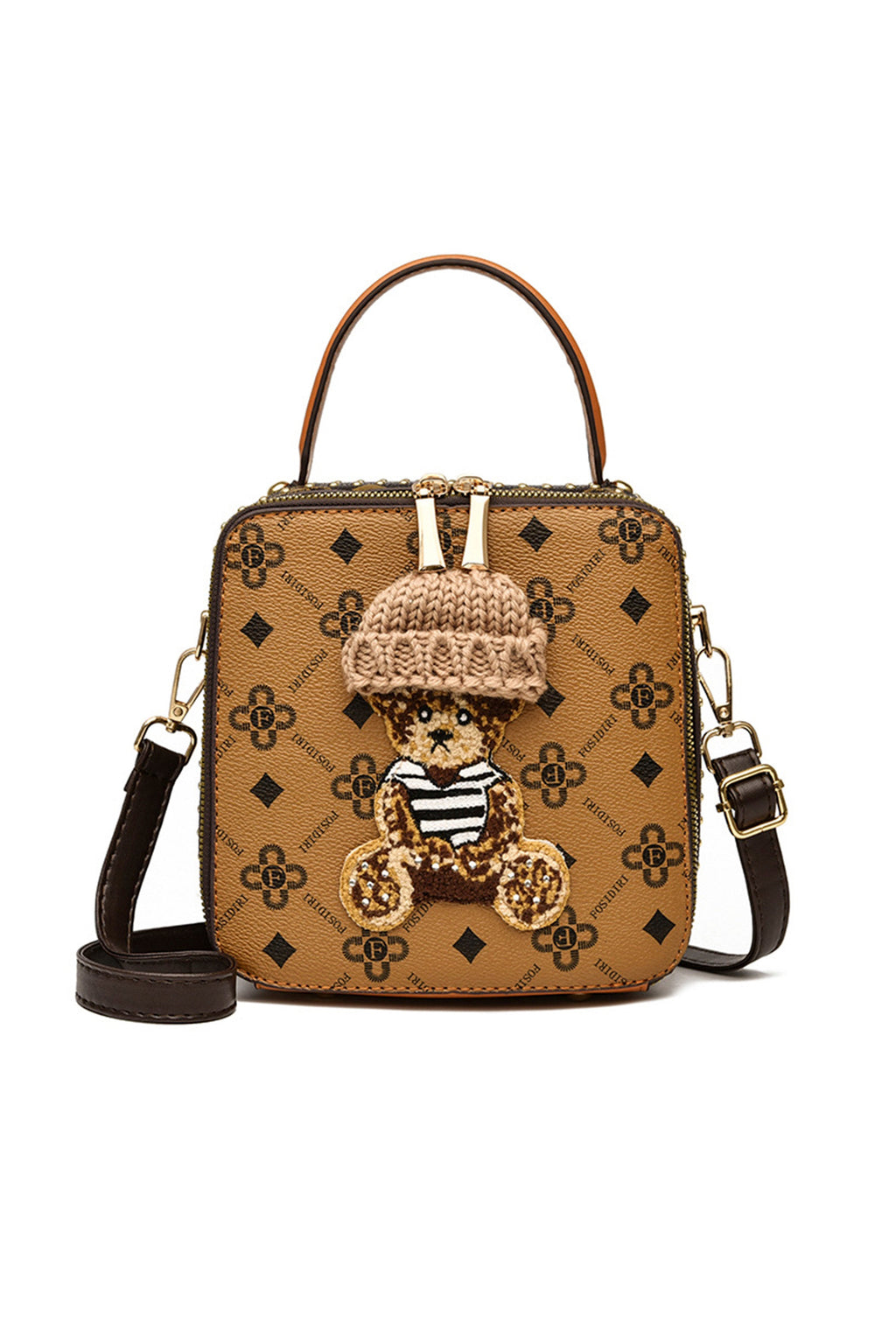 Bear Suqare Printed Crossbody Bag HB2010