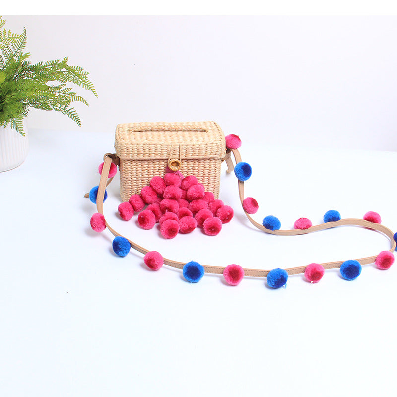 Pompom Straw Box Crossbody HB2178