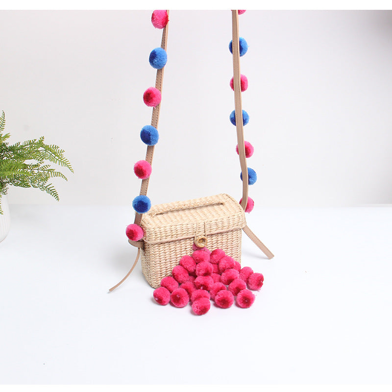 Pompom Straw Box Crossbody HB2178