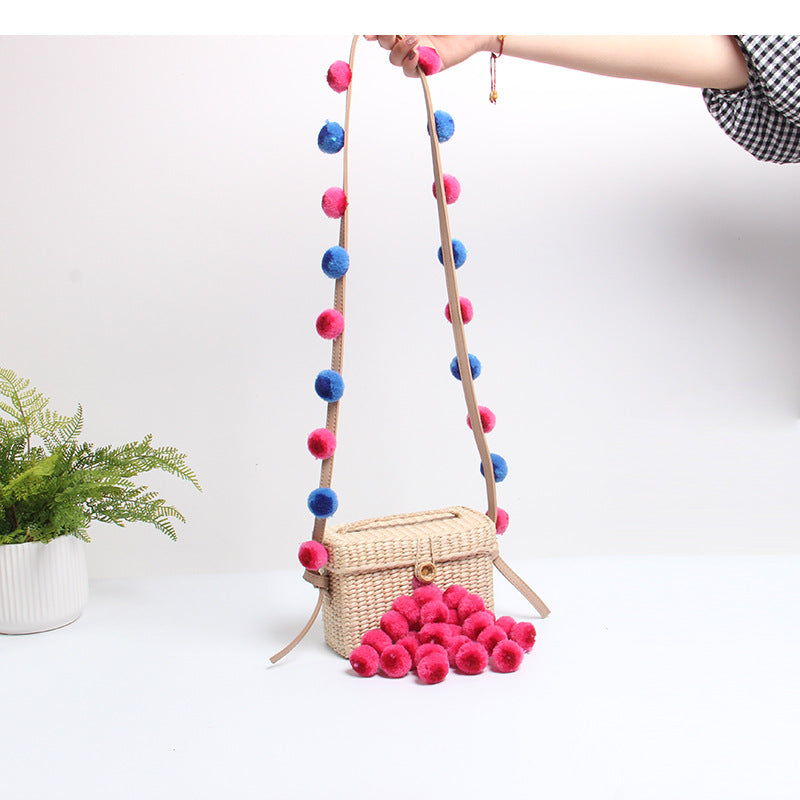 Pompom Straw Box Crossbody HB2178