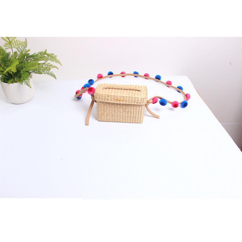 Pompom Straw Box Crossbody HB2178
