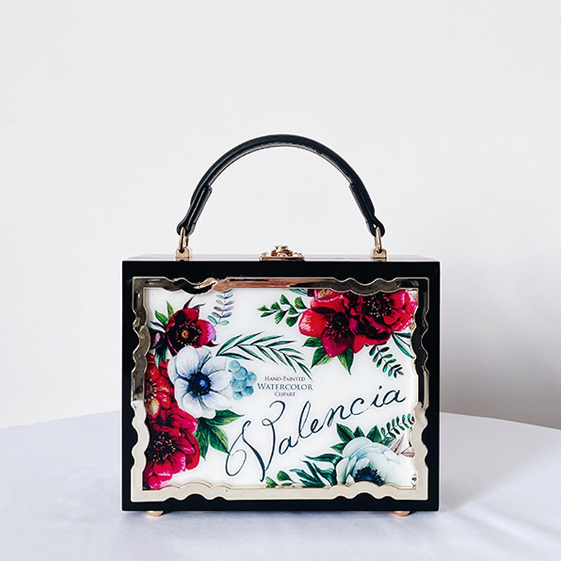 Floral Printed Square Pu Leather Handbag HB2297