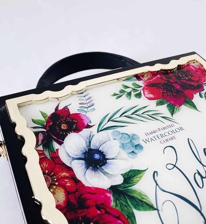 Floral Printed Square Pu Leather Handbag HB2297