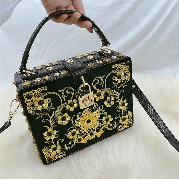 Floral Leather Square Bag HB2300