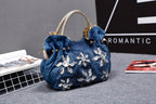 Floral Rhinestone  Denim Tote Bag HB2315