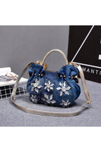 Floral Rhinestone  Denim Tote Bag HB2315