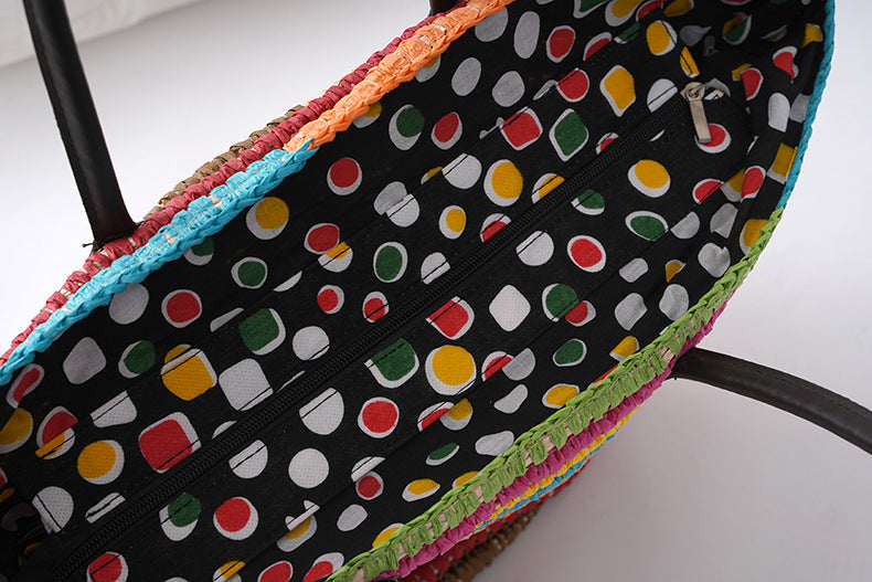 Rainbow Color Straw Tote Beach Bag HB2364
