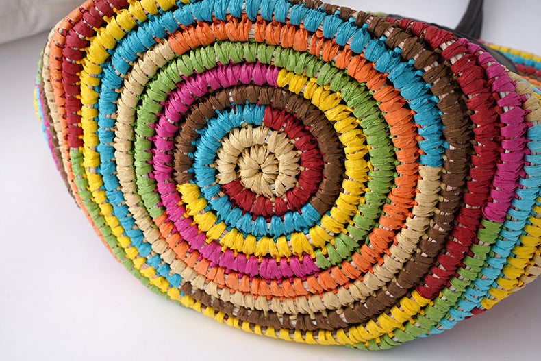 Rainbow Color Straw Tote Beach Bag HB2364