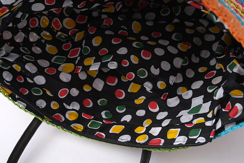 Rainbow Color Straw Tote Beach Bag HB2364