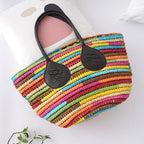 Rainbow Color Straw Tote Beach Bag HB2364