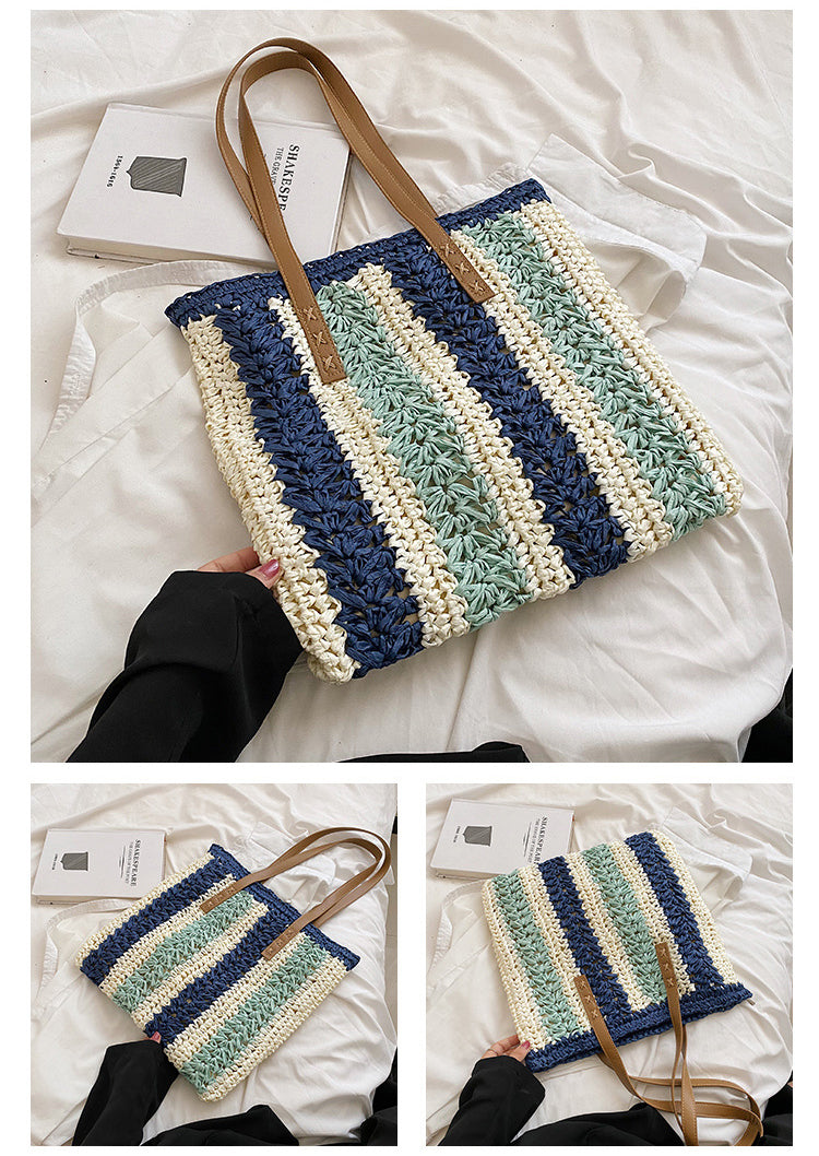 Striped Straw Tote Beach Bag HB2367