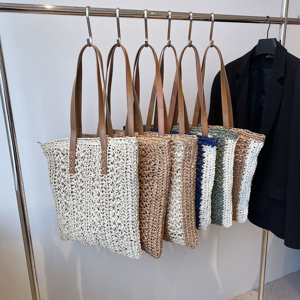 Striped Straw Tote Beach Bag HB2367