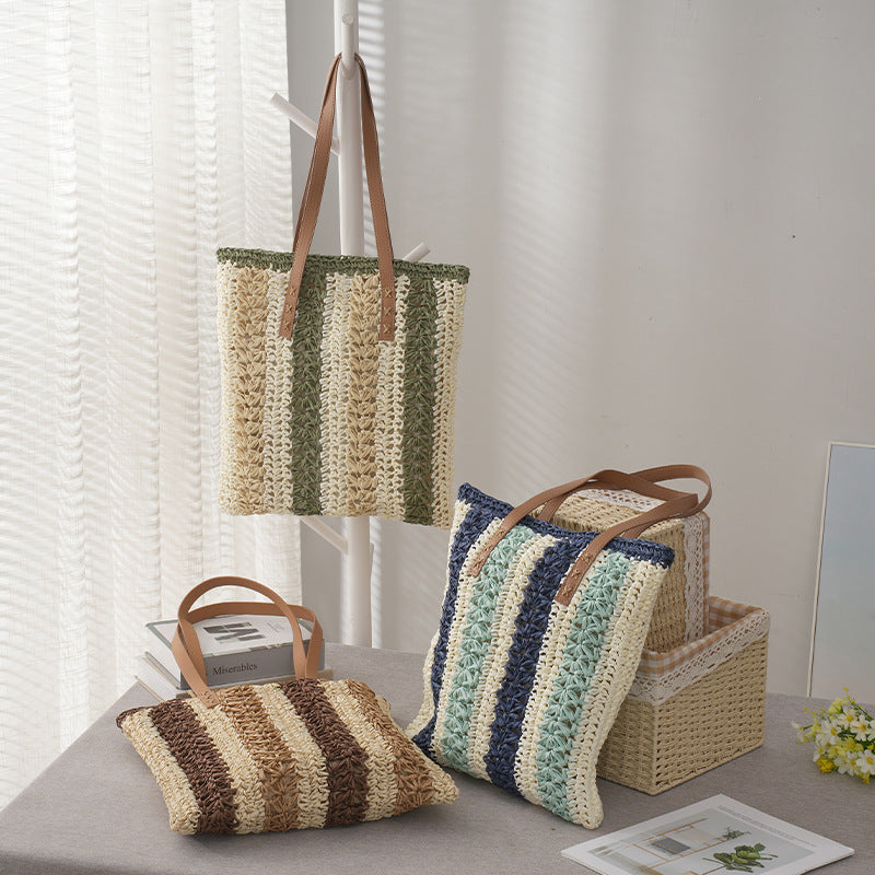 Striped Straw Tote Beach Bag HB2367