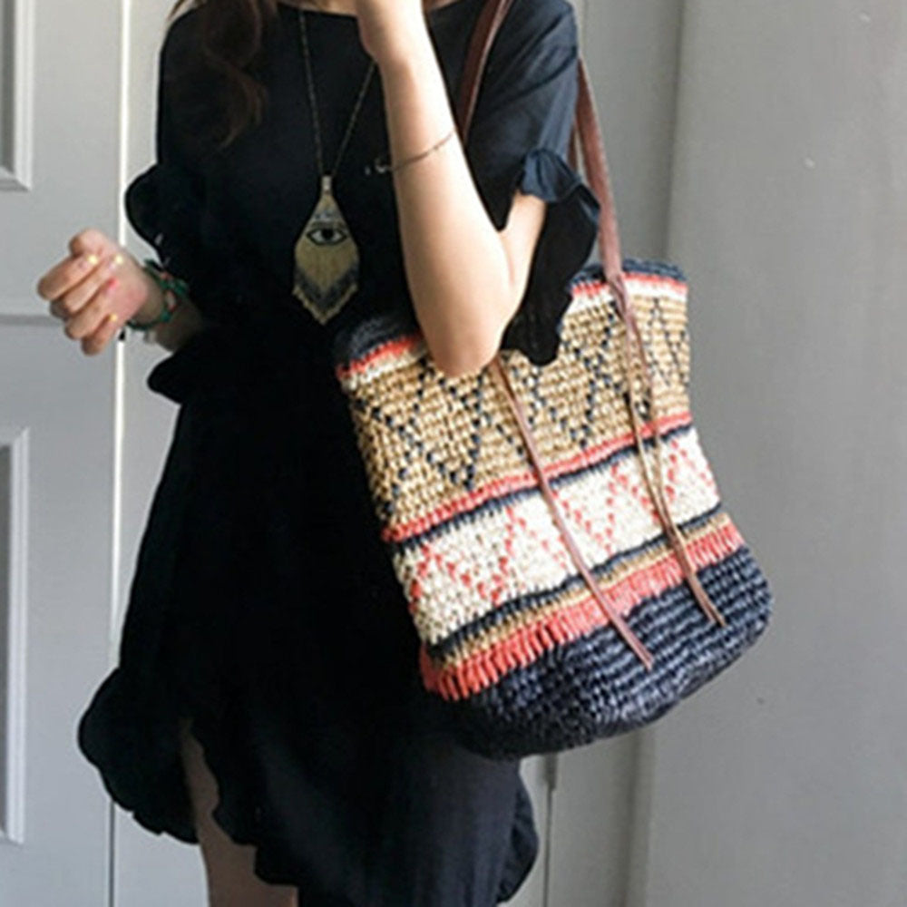 Diamond Shaped Straw Tote Beach Bag HB2368