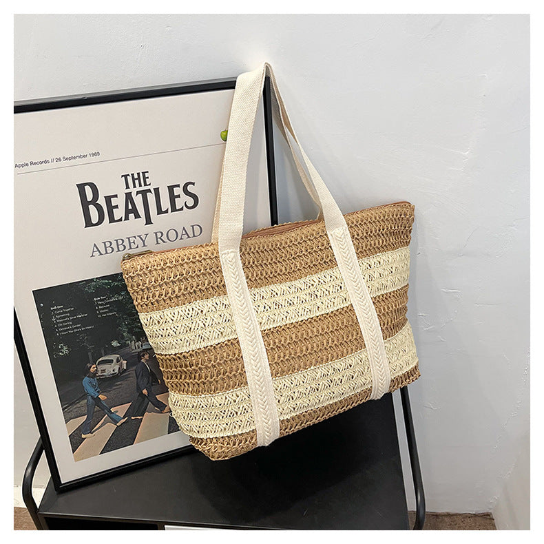 Striped Straw Tote Beach Bag HB2369