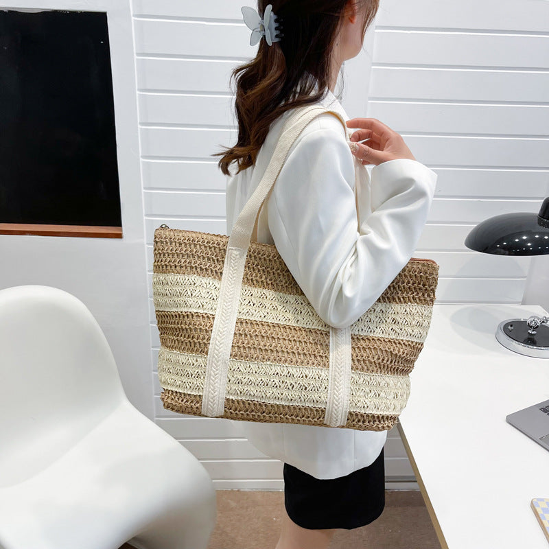 Striped Straw Tote Beach Bag HB2369