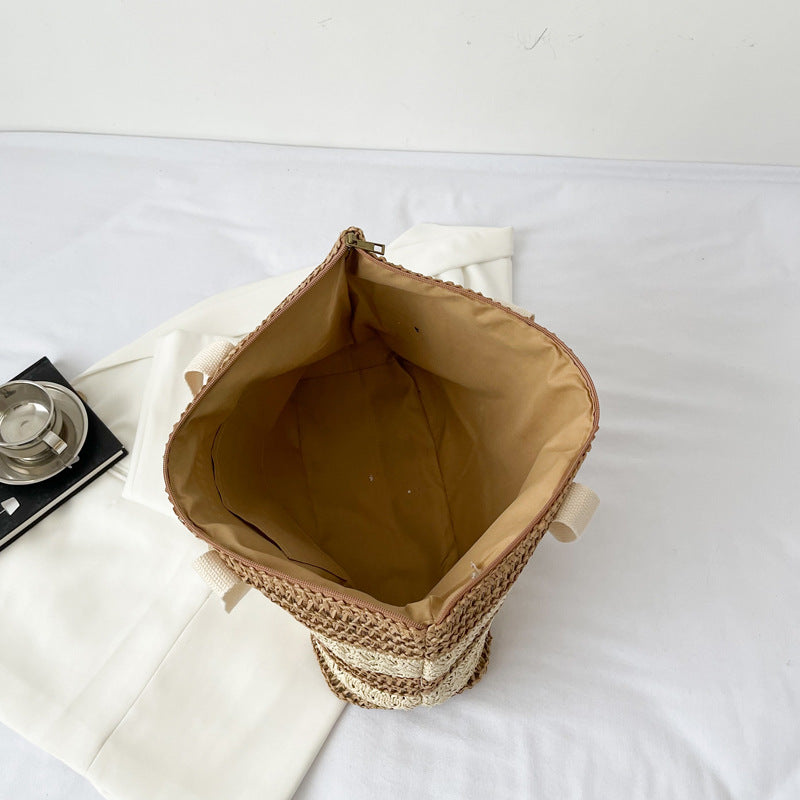 Striped Straw Tote Beach Bag HB2369
