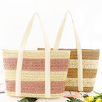 Striped Straw Tote Beach Bag HB2369