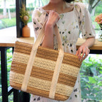 Striped Straw Tote Beach Bag HB2369