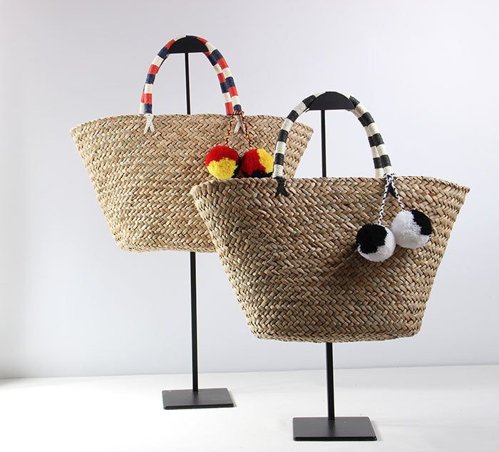 Pompom Straw Tote Beach Bag HB2370