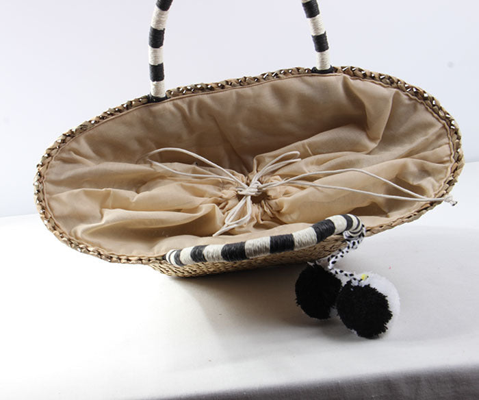 Pompom Straw Tote Beach Bag HB2370