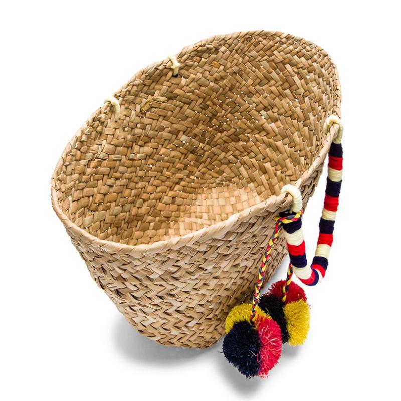 Pompom Straw Tote Beach Bag HB2370