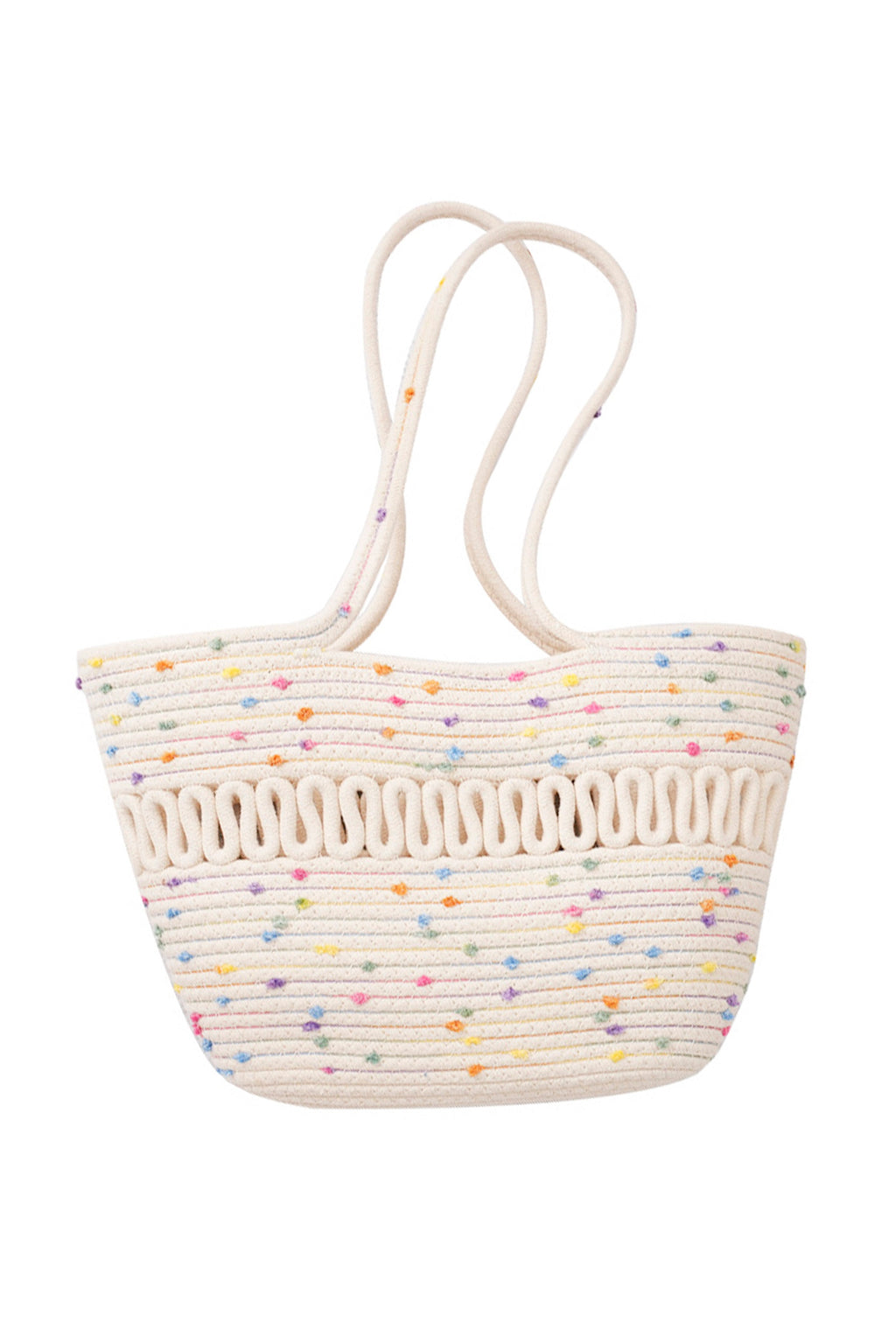 Multicolor Dotted Cotton Thread Tote Bag HB2373