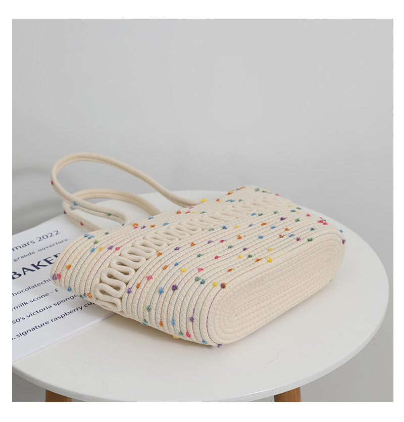 Multicolor Dotted Cotton Thread Tote Bag HB2373
