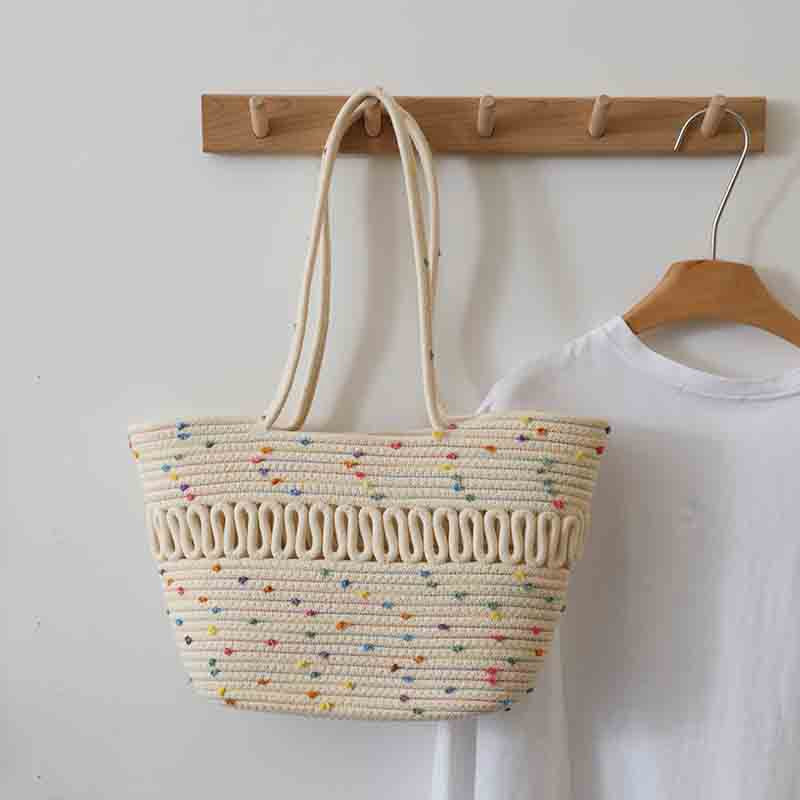 Multicolor Dotted Cotton Thread Tote Bag HB2373