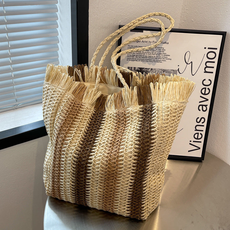 Striped Straw Tote Beach Bag HB2376