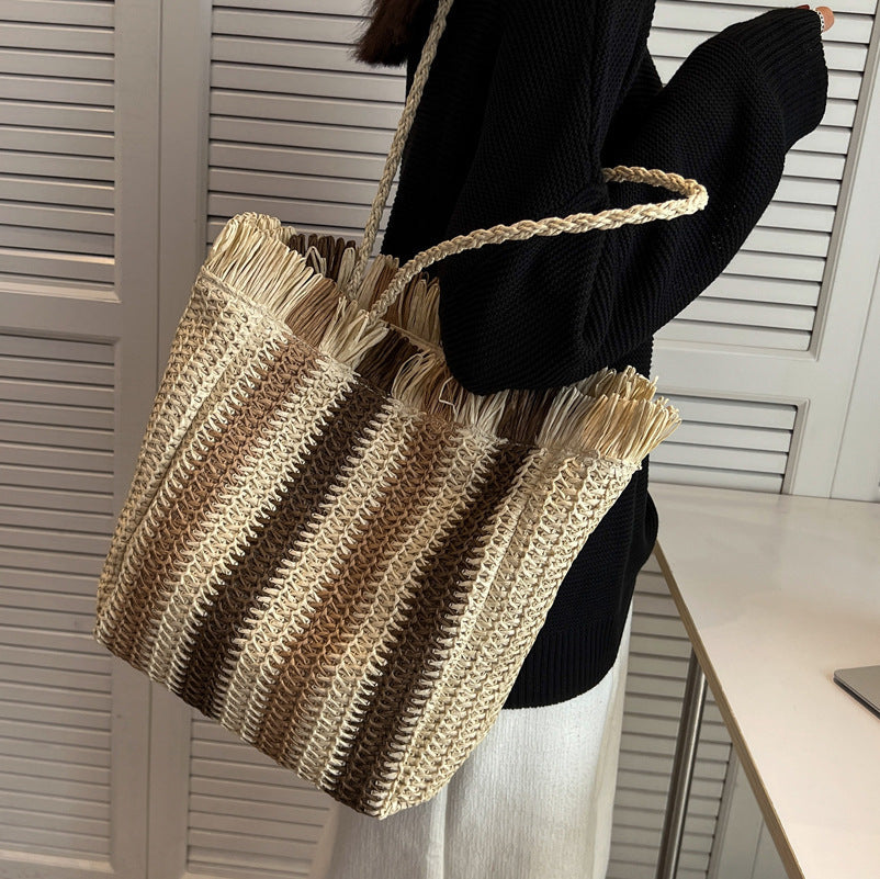 Striped Straw Tote Beach Bag HB2376