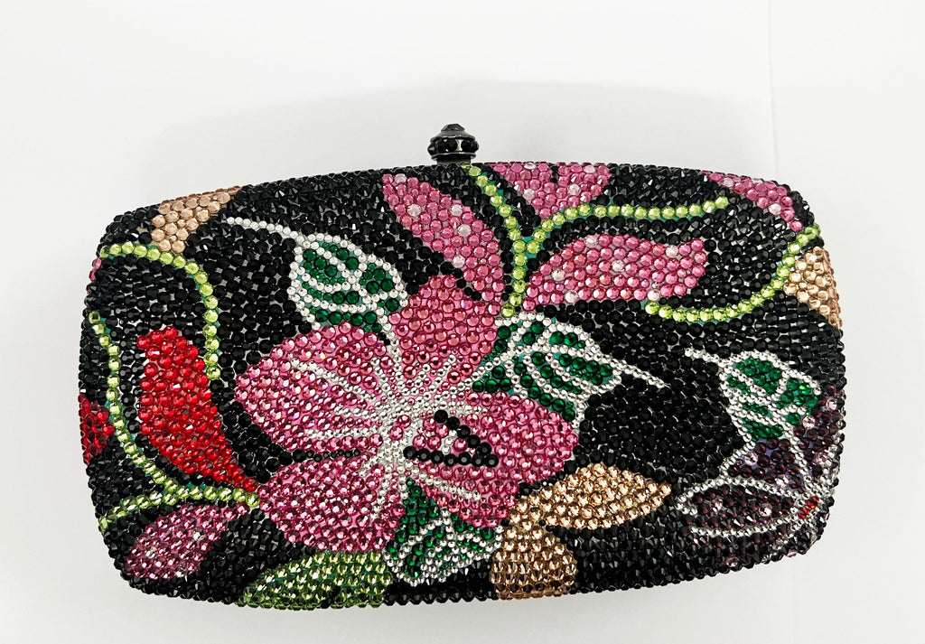 Floral Rhinestone Rectangle Evening Bag HB2406