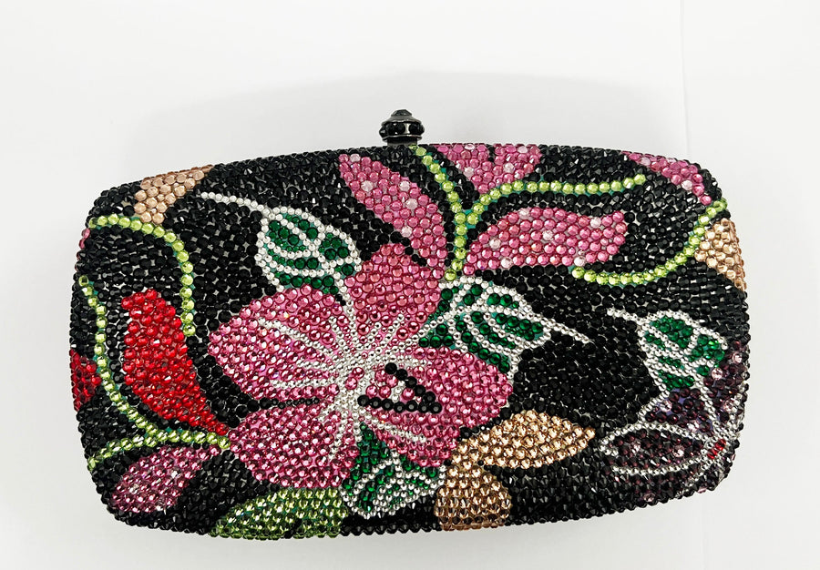 Floral Rhinestone Rectangle Evening Bag HB2406