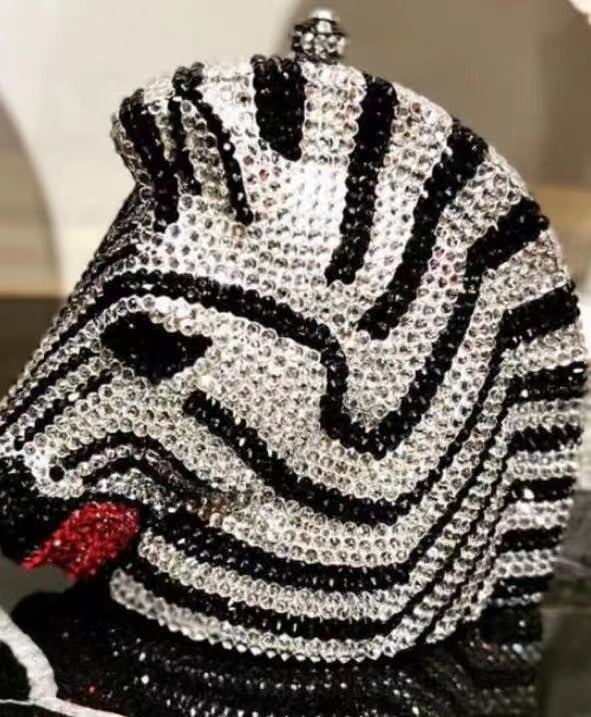 Golden Horse Zebra Rhinestone Evening Bag HB2407