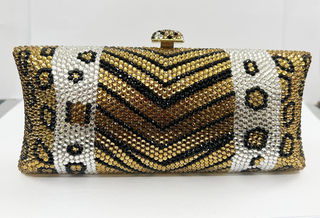 Animal Printed Rhinestone Rectangle Evening Bag HB2417