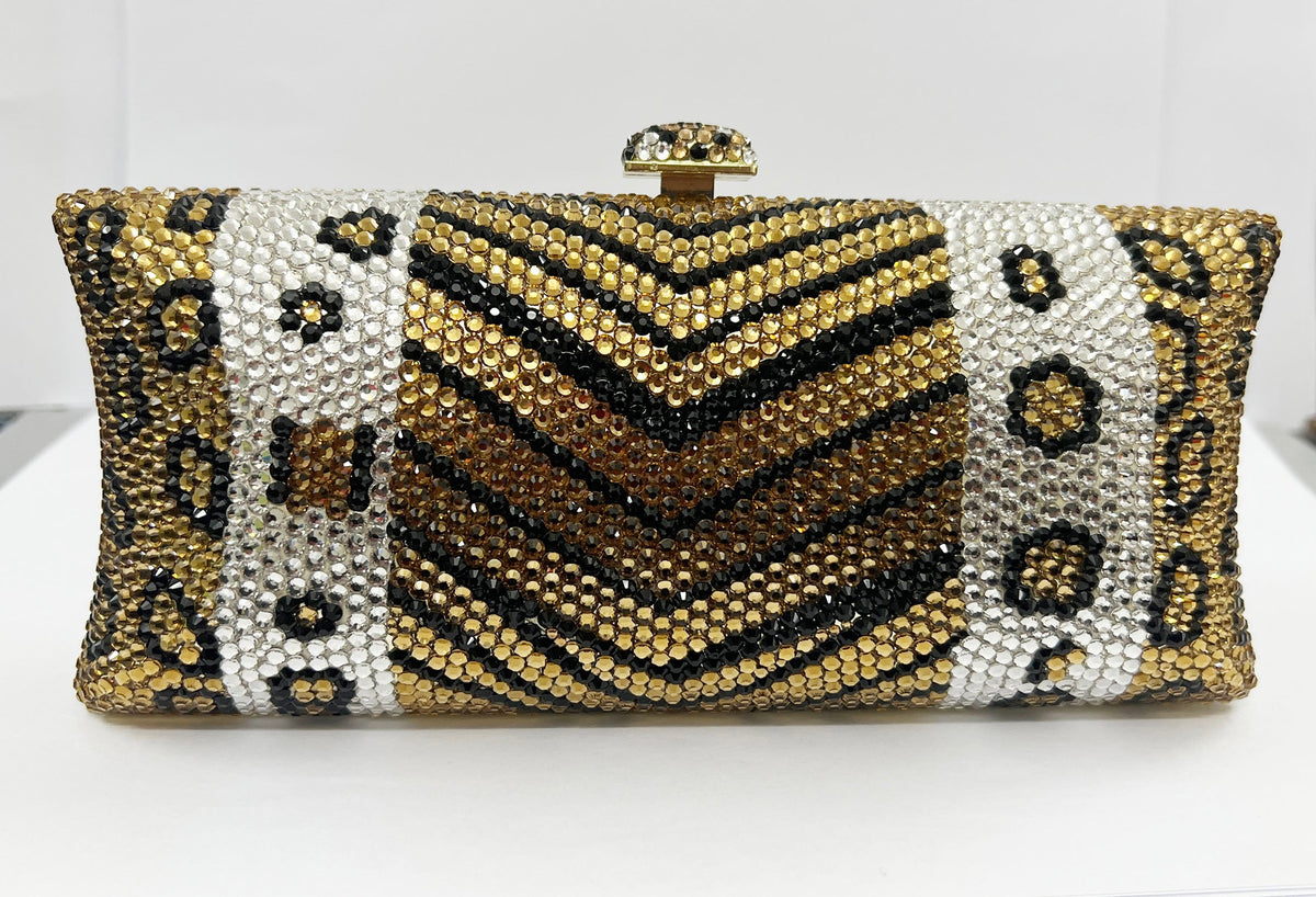 Animal Printed Rhinestone Rectangle Evening Bag HB2417