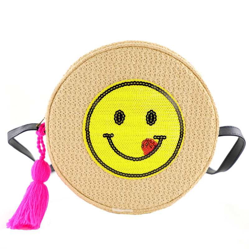 Smile Face Straw Circle Crossbody HB2459