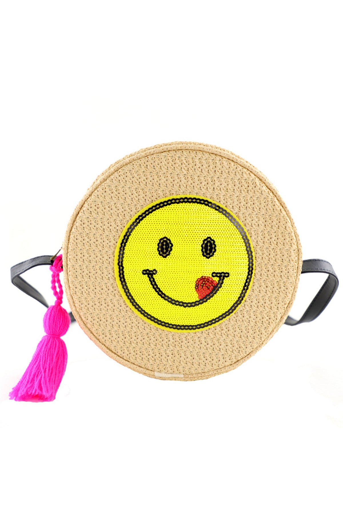 Smile Face Straw Circle Crossbody HB2459