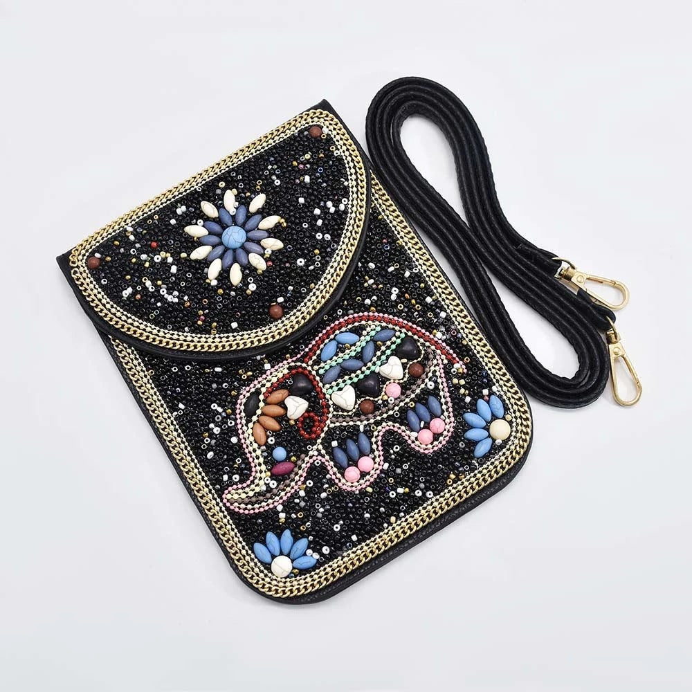 Elephant Turquoise Seed Bead Crossbody HB2474