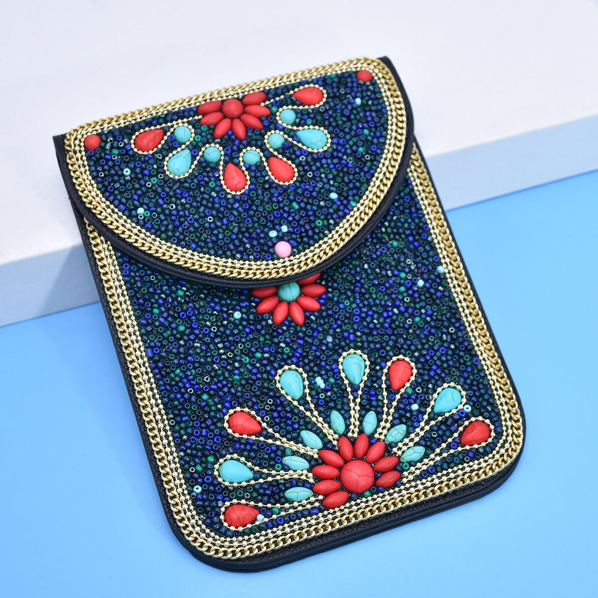 Floral Turquoise Seed Bead Crossbody HB2475