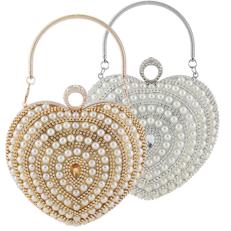 Heart Rhinestone Pearl Evening Bag HB2534