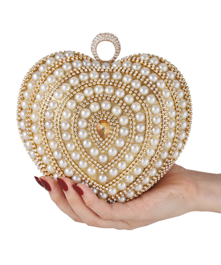 Heart Rhinestone Pearl Evening Bag HB2534