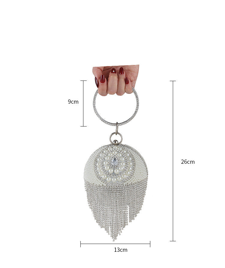 Ball Tassel Rhinestone Pearl Evening Bag HB2535