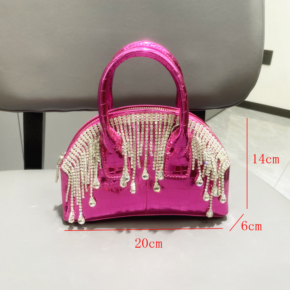 Rhinestone Tassel Shell Shape Pu Leather Crossbody HB2558